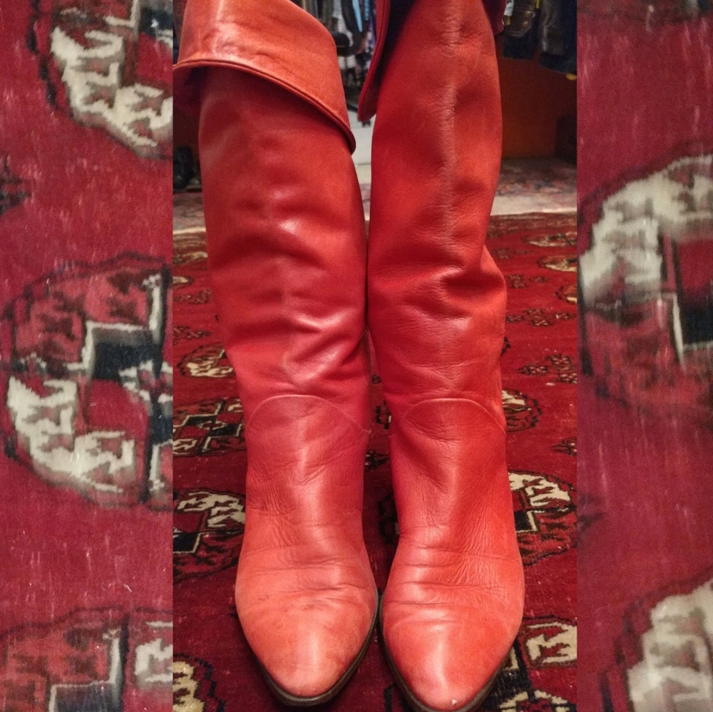 1980s Red Leather Boots